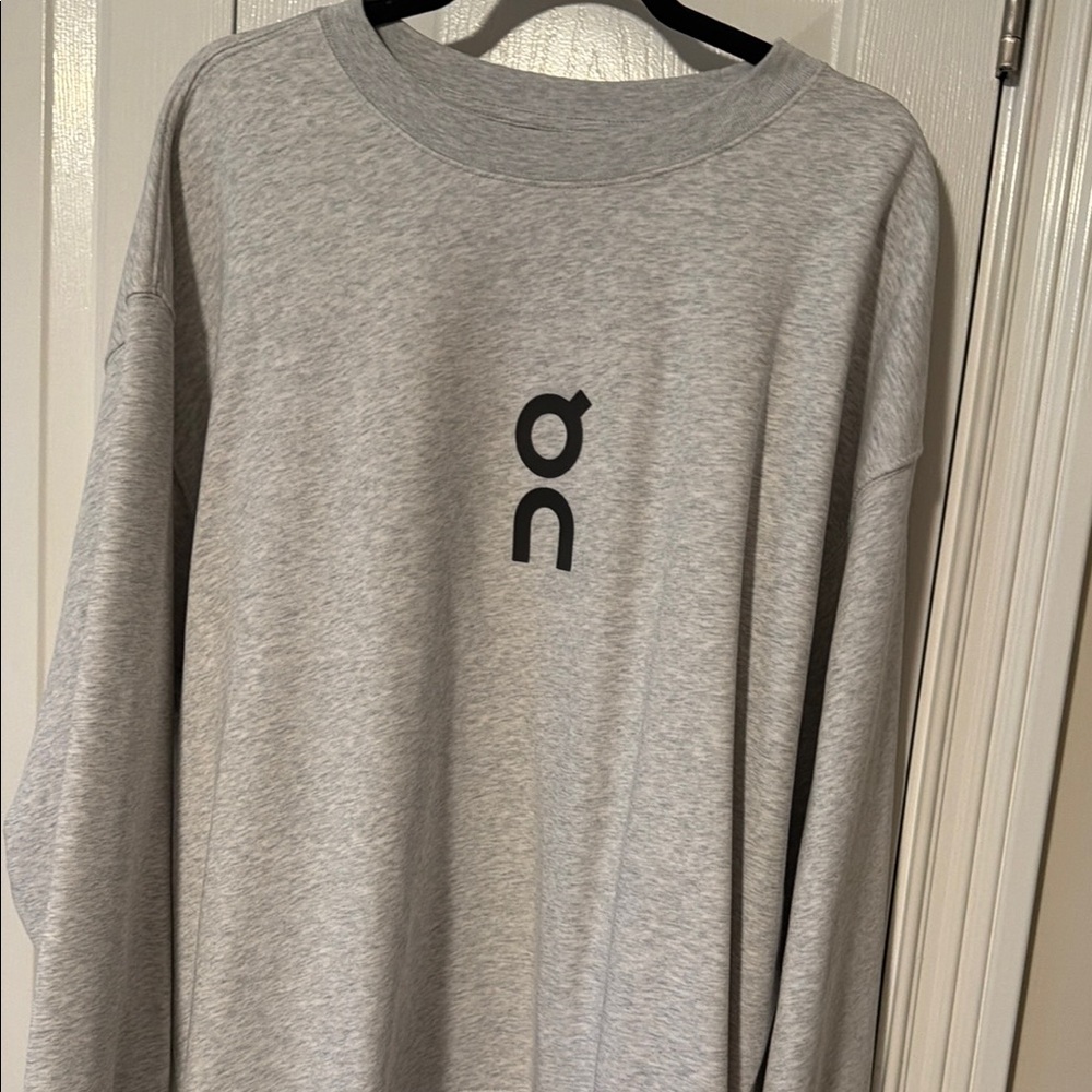 On Running Heather Light Gray Crew Sweatshirt with Black Logo